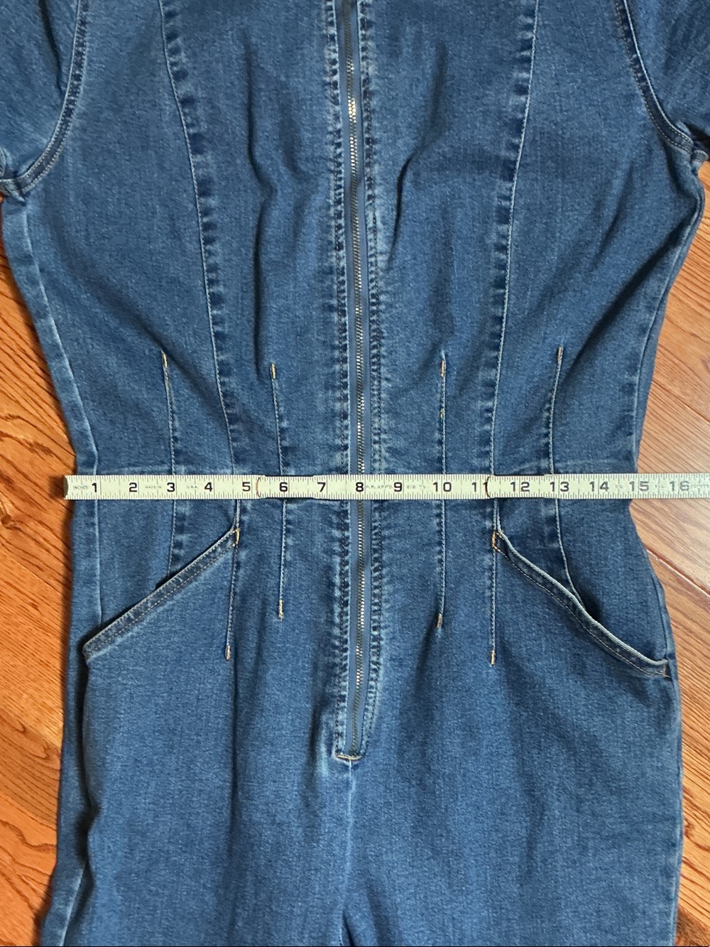 Girl.ish Classic Blue Denim Short-Sleeve Zip-Front Jumpsuit - Picture 8 of 11